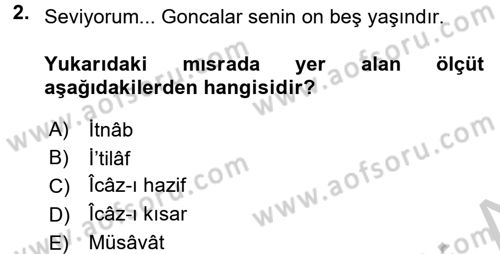 Eski Türk Edebiyatına Giriş: Söz Sanatları Dersi 2016 - 2017 Yılı (Vize) Ara Sınav Soruları 2. Soru