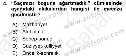 Eski Türk Edebiyatına Giriş: Söz Sanatları Dersi 2017 - 2018 Yılı (Vize) Ara Sınav Soruları 4. Soru