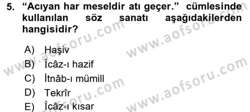 Eski Türk Edebiyatına Giriş: Söz Sanatları Dersi 2017 - 2018 Yılı (Vize) Ara Sınav Soruları 5. Soru