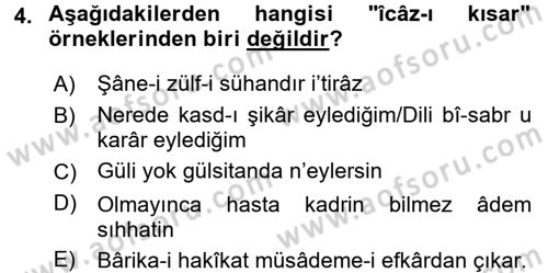 Eski Türk Edebiyatına Giriş: Söz Sanatları Dersi 2017 - 2018 Yılı (Final) Dönem Sonu Sınav Soruları 4. Soru