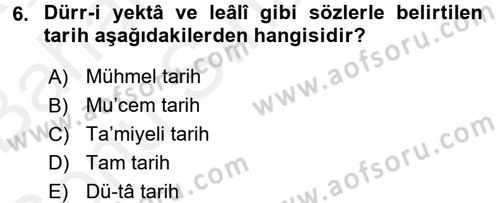 Eski Türk Edebiyatına Giriş: Söz Sanatları Dersi 2017 - 2018 Yılı (Final) Dönem Sonu Sınav Soruları 6. Soru