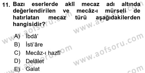 Eski Türk Edebiyatına Giriş: Söz Sanatları Dersi 2018 - 2019 Yılı (Vize) Ara Sınav Soruları 11. Soru