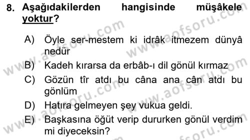 Eski Türk Edebiyatına Giriş: Söz Sanatları Dersi 2018 - 2019 Yılı (Vize) Ara Sınav Soruları 8. Soru