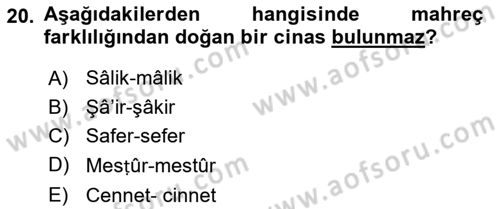 Eski Türk Edebiyatına Giriş: Söz Sanatları Dersi 2018 - 2019 Yılı (Final) Dönem Sonu Sınav Soruları 20. Soru