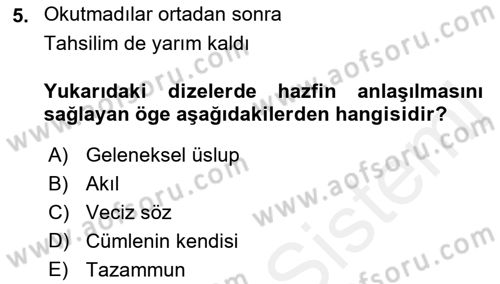 Eski Türk Edebiyatına Giriş: Söz Sanatları Dersi 2018 - 2019 Yılı (Final) Dönem Sonu Sınav Soruları 5. Soru