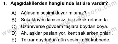 Eski Türk Edebiyatına Giriş: Söz Sanatları Dersi 2020 - 2021 Yılı Yaz Okulu Sınav Soruları 1. Soru