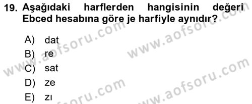 Eski Türk Edebiyatına Giriş: Söz Sanatları Dersi 2020 - 2021 Yılı Yaz Okulu Sınav Soruları 19. Soru