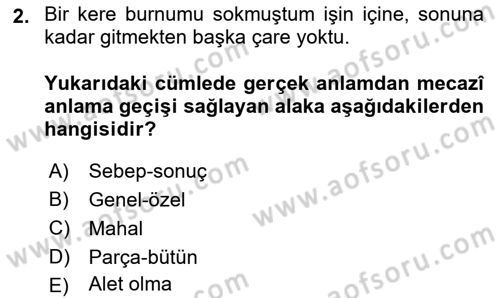 Eski Türk Edebiyatına Giriş: Söz Sanatları Dersi 2020 - 2021 Yılı Yaz Okulu Sınav Soruları 2. Soru