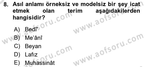 Eski Türk Edebiyatına Giriş: Söz Sanatları Dersi 2020 - 2021 Yılı Yaz Okulu Sınav Soruları 8. Soru