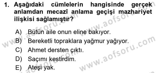 Eski Türk Edebiyatına Giriş: Söz Sanatları Dersi 2021 - 2022 Yılı (Vize) Ara Sınav Soruları 1. Soru