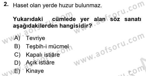 Eski Türk Edebiyatına Giriş: Söz Sanatları Dersi 2021 - 2022 Yılı (Vize) Ara Sınav Soruları 2. Soru