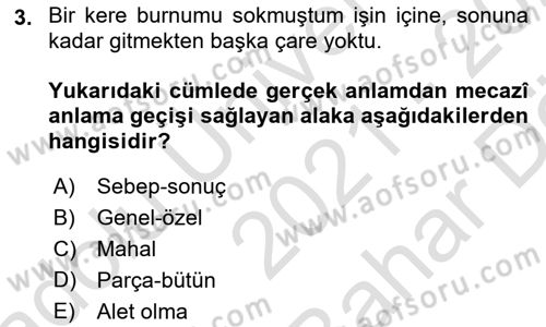 Eski Türk Edebiyatına Giriş: Söz Sanatları Dersi 2021 - 2022 Yılı (Vize) Ara Sınav Soruları 3. Soru