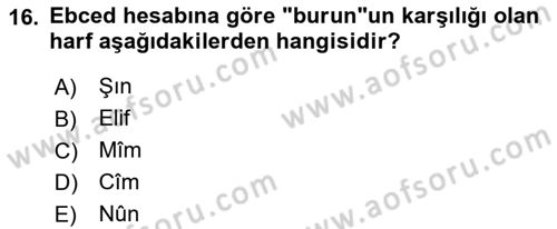 Eski Türk Edebiyatına Giriş: Söz Sanatları Dersi 2021 - 2022 Yılı (Final) Dönem Sonu Sınav Soruları 16. Soru