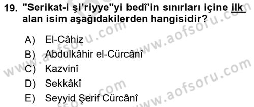 Eski Türk Edebiyatına Giriş: Söz Sanatları Dersi 2021 - 2022 Yılı (Final) Dönem Sonu Sınav Soruları 19. Soru