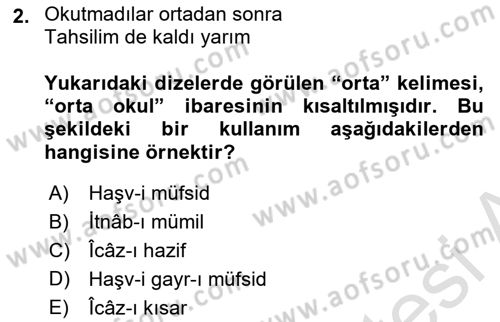 Eski Türk Edebiyatına Giriş: Söz Sanatları Dersi 2021 - 2022 Yılı (Final) Dönem Sonu Sınav Soruları 2. Soru