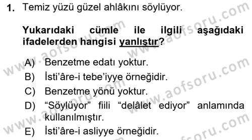 Eski Türk Edebiyatına Giriş: Söz Sanatları Dersi 2021 - 2022 Yılı Yaz Okulu Sınav Soruları 1. Soru