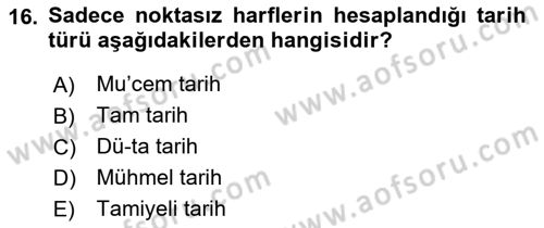 Eski Türk Edebiyatına Giriş: Söz Sanatları Dersi 2021 - 2022 Yılı Yaz Okulu Sınav Soruları 16. Soru