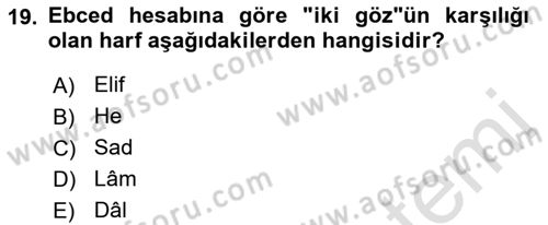 Eski Türk Edebiyatına Giriş: Söz Sanatları Dersi 2021 - 2022 Yılı Yaz Okulu Sınav Soruları 19. Soru
