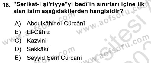 Eski Türk Edebiyatına Giriş: Söz Sanatları Dersi 2022 - 2023 Yılı Yaz Okulu Sınav Soruları 18. Soru