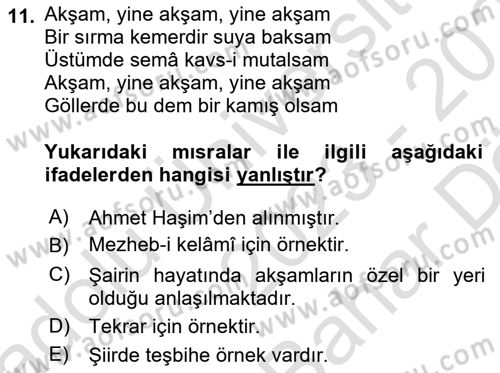 Eski Türk Edebiyatına Giriş: Söz Sanatları Dersi 2023 - 2024 Yılı (Vize) Ara Sınav Soruları 11. Soru