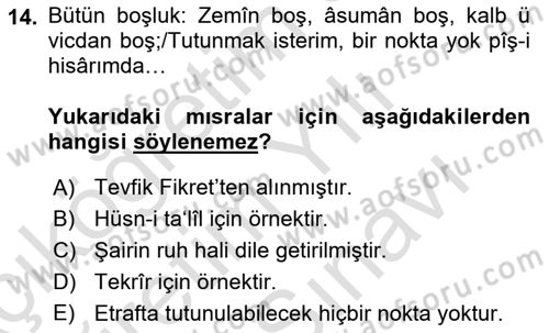 Eski Türk Edebiyatına Giriş: Söz Sanatları Dersi 2023 - 2024 Yılı (Vize) Ara Sınav Soruları 14. Soru