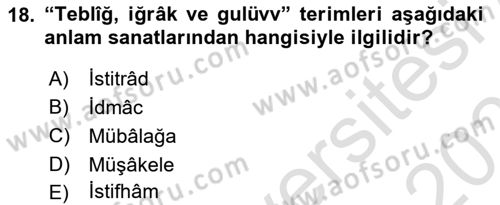 Eski Türk Edebiyatına Giriş: Söz Sanatları Dersi 2023 - 2024 Yılı (Vize) Ara Sınav Soruları 18. Soru