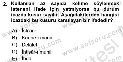 Eski Türk Edebiyatına Giriş: Söz Sanatları Dersi 2023 - 2024 Yılı (Vize) Ara Sınav Soruları 2. Soru
