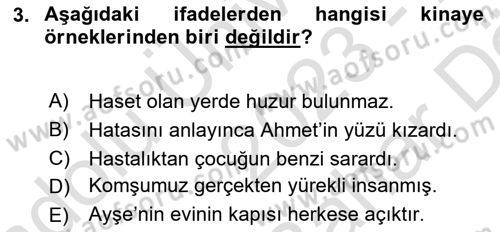 Eski Türk Edebiyatına Giriş: Söz Sanatları Dersi 2023 - 2024 Yılı (Vize) Ara Sınav Soruları 3. Soru