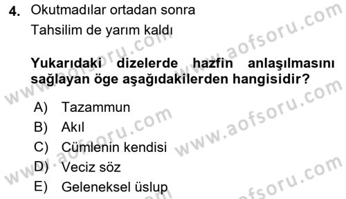 Eski Türk Edebiyatına Giriş: Söz Sanatları Dersi 2023 - 2024 Yılı (Vize) Ara Sınav Soruları 4. Soru