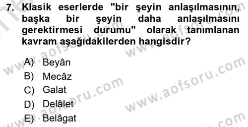 Eski Türk Edebiyatına Giriş: Söz Sanatları Dersi 2023 - 2024 Yılı (Vize) Ara Sınav Soruları 7. Soru