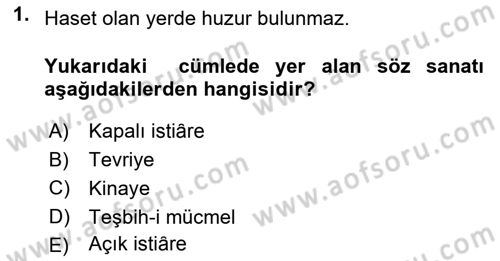 Eski Türk Edebiyatına Giriş: Söz Sanatları Dersi 2023 - 2024 Yılı (Final) Dönem Sonu Sınav Soruları 1. Soru