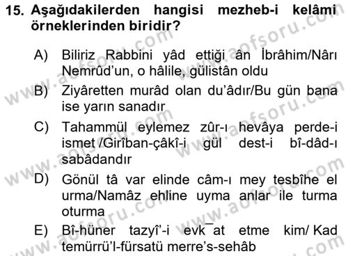 Eski Türk Edebiyatına Giriş: Söz Sanatları Dersi 2023 - 2024 Yılı (Final) Dönem Sonu Sınav Soruları 15. Soru