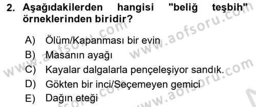 Eski Türk Edebiyatına Giriş: Söz Sanatları Dersi 2023 - 2024 Yılı (Final) Dönem Sonu Sınav Soruları 2. Soru