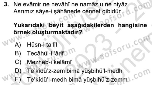 Eski Türk Edebiyatına Giriş: Söz Sanatları Dersi 2023 - 2024 Yılı (Final) Dönem Sonu Sınav Soruları 3. Soru