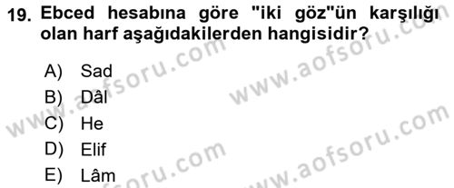 Eski Türk Edebiyatına Giriş: Söz Sanatları Dersi 2023 - 2024 Yılı Yaz Okulu Sınav Soruları 19. Soru