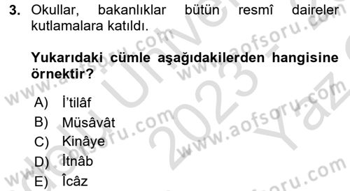 Eski Türk Edebiyatına Giriş: Söz Sanatları Dersi 2023 - 2024 Yılı Yaz Okulu Sınav Soruları 3. Soru