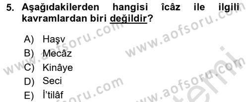 Eski Türk Edebiyatına Giriş: Söz Sanatları Dersi 2023 - 2024 Yılı Yaz Okulu Sınav Soruları 5. Soru