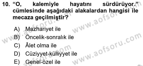 Eski Türk Edebiyatına Giriş: Söz Sanatları Dersi 2024 - 2025 Yılı (Vize) Ara Sınav Soruları 10. Soru