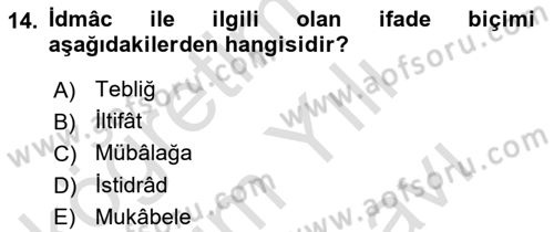 Eski Türk Edebiyatına Giriş: Söz Sanatları Dersi 2024 - 2025 Yılı (Vize) Ara Sınav Soruları 14. Soru