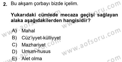 Eski Türk Edebiyatına Giriş: Söz Sanatları Dersi 2024 - 2025 Yılı (Vize) Ara Sınav Soruları 2. Soru