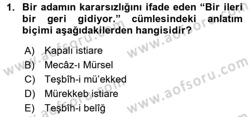 Eski Türk Edebiyatına Giriş: Söz Sanatları Dersi 2024 - 2025 Yılı (Final) Dönem Sonu Sınav Soruları 1. Soru