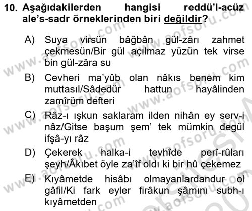 Eski Türk Edebiyatına Giriş: Söz Sanatları Dersi 2024 - 2025 Yılı (Final) Dönem Sonu Sınav Soruları 10. Soru