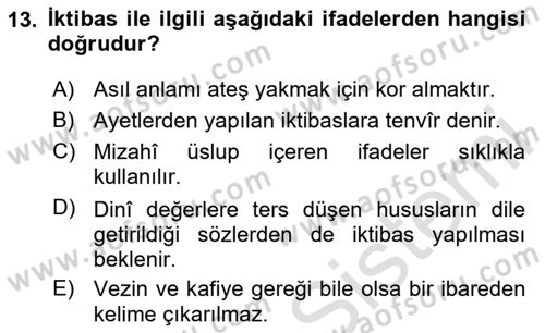Eski Türk Edebiyatına Giriş: Söz Sanatları Dersi 2024 - 2025 Yılı (Final) Dönem Sonu Sınav Soruları 13. Soru
