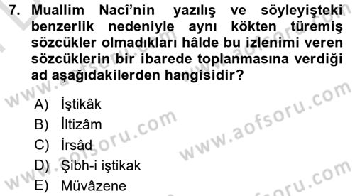 Eski Türk Edebiyatına Giriş: Söz Sanatları Dersi 2024 - 2025 Yılı (Final) Dönem Sonu Sınav Soruları 7. Soru