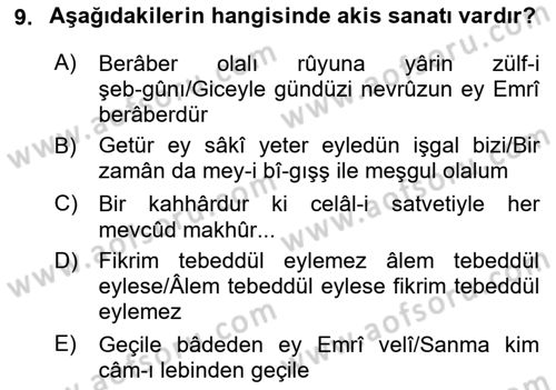 Eski Türk Edebiyatına Giriş: Söz Sanatları Dersi 2024 - 2025 Yılı (Final) Dönem Sonu Sınav Soruları 9. Soru
