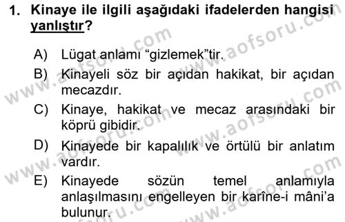 Eski Türk Edebiyatına Giriş: Söz Sanatları Dersi 2024 - 2025 Yılı Yaz Okulu Sınav Soruları 1. Soru