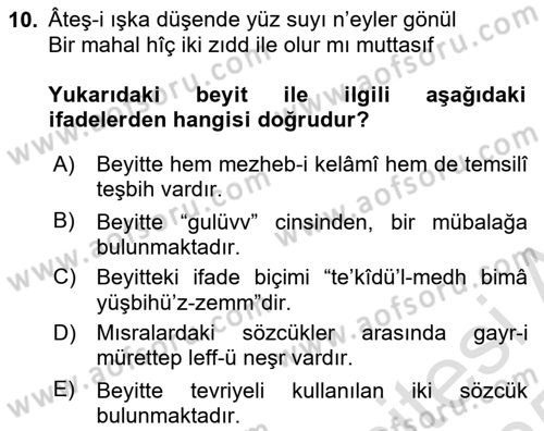 Eski Türk Edebiyatına Giriş: Söz Sanatları Dersi 2024 - 2025 Yılı Yaz Okulu Sınav Soruları 10. Soru