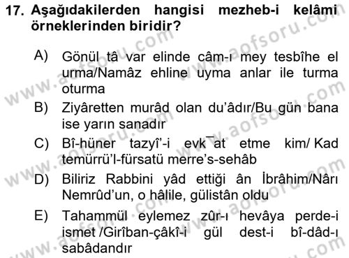 Eski Türk Edebiyatına Giriş: Söz Sanatları Dersi 2024 - 2025 Yılı Yaz Okulu Sınav Soruları 17. Soru