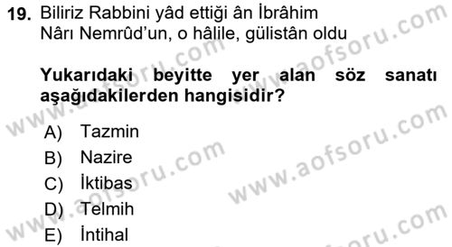 Eski Türk Edebiyatına Giriş: Söz Sanatları Dersi 2024 - 2025 Yılı Yaz Okulu Sınav Soruları 19. Soru