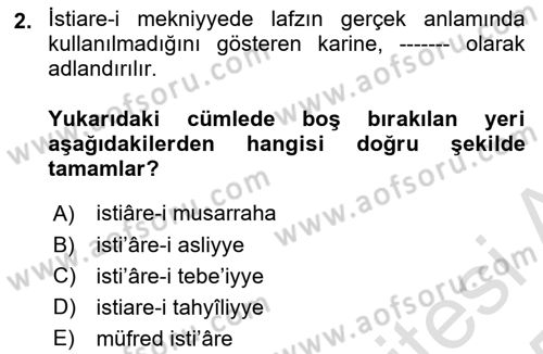 Eski Türk Edebiyatına Giriş: Söz Sanatları Dersi 2024 - 2025 Yılı Yaz Okulu Sınav Soruları 2. Soru